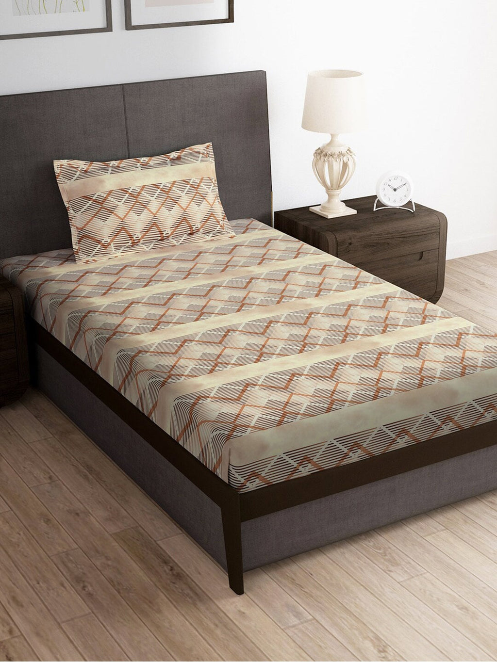 Story@home Brown & White Striped Microfiber 180 TC Bedsheet With Pillow Cover | Grocsy