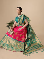 Lorenvalley Fashion Pink Brocade Fabric Lehenga & Unstitched Blouse With Dupatta | Grocsy