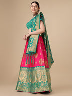 Lorenvalley Fashion Pink Brocade Fabric Lehenga & Unstitched Blouse With Dupatta | Grocsy