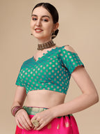 Lorenvalley Fashion Pink Brocade Fabric Lehenga & Unstitched Blouse With Dupatta | Grocsy