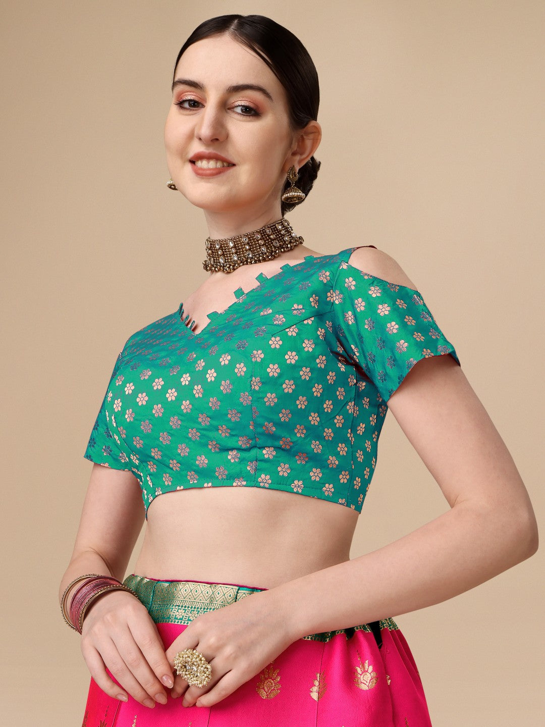 Lorenvalley Fashion Pink Brocade Fabric Lehenga & Unstitched Blouse With Dupatta | Grocsy