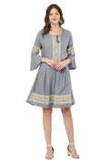 PAVONINE Grey Color Rayon Fabric Printed Short Midi For Girls | Grocsy