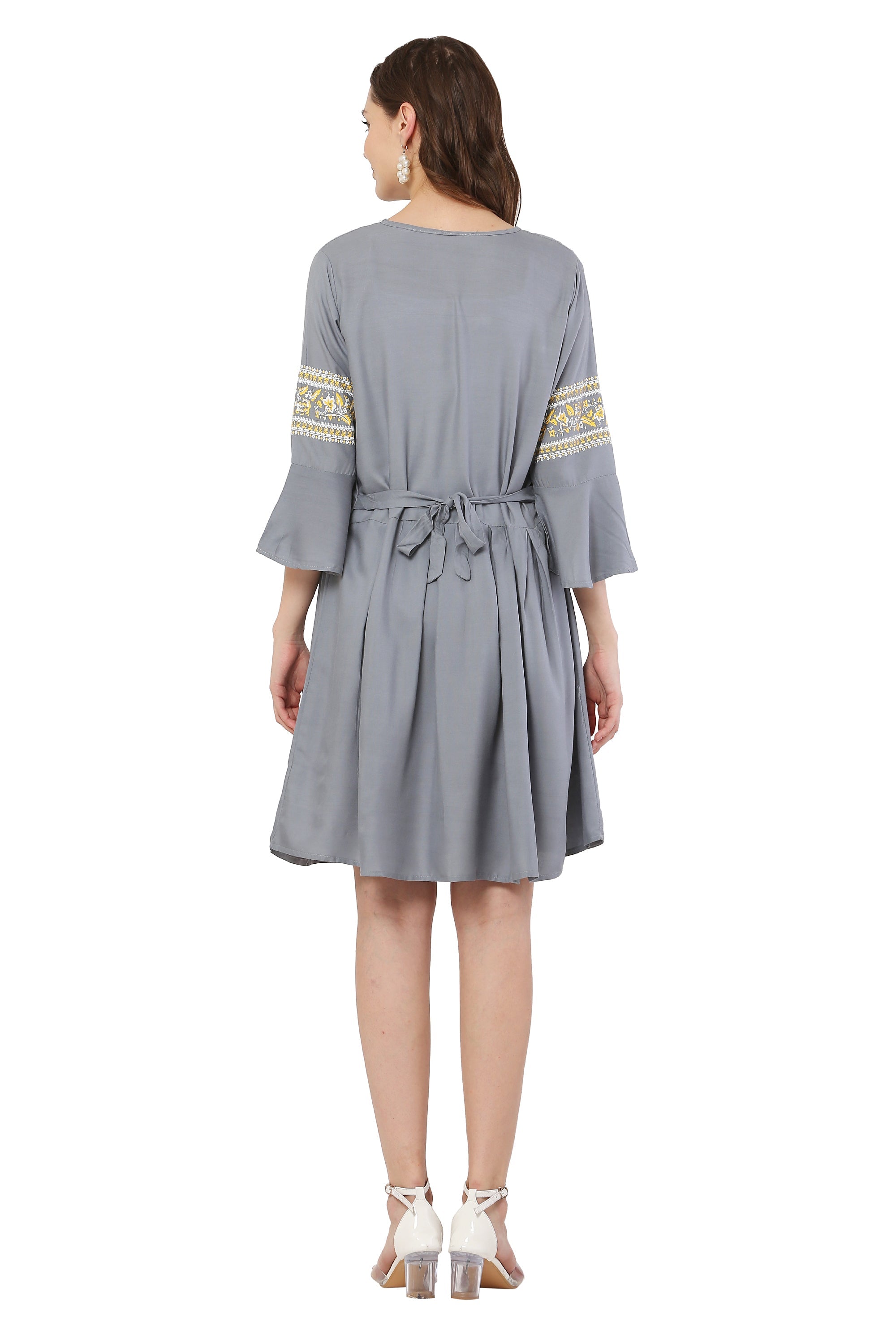 PAVONINE Grey Color Rayon Fabric Printed Short Midi For Girls | Grocsy