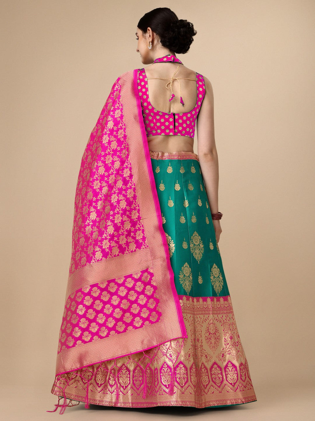 Lorenvalley Fashion Rama Brocade Fabric Lehenga & Unstitched Blouse With Dupatta | Grocsy