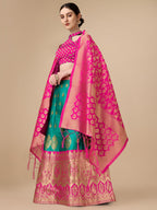 Lorenvalley Fashion Rama Brocade Fabric Lehenga & Unstitched Blouse With Dupatta | Grocsy
