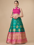 Lorenvalley Fashion Rama Brocade Fabric Lehenga & Unstitched Blouse With Dupatta | Grocsy