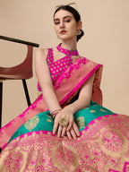 Lorenvalley Fashion Rama Brocade Fabric Lehenga & Unstitched Blouse With Dupatta | Grocsy