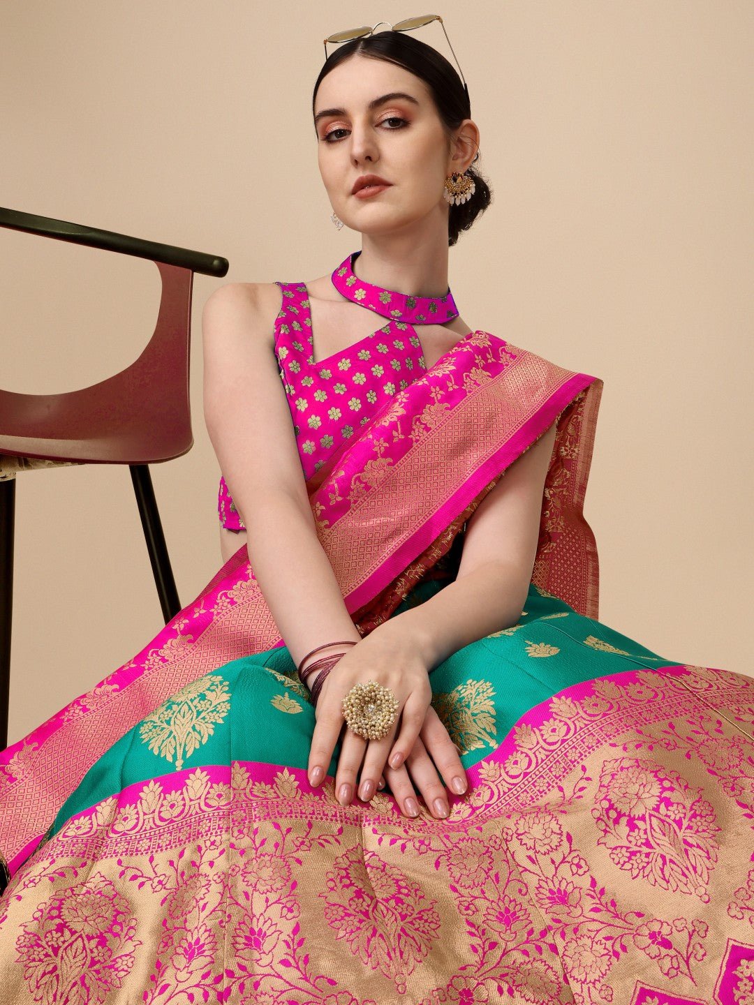 Lorenvalley Fashion Rama Brocade Fabric Lehenga & Unstitched Blouse With Dupatta | Grocsy