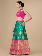 Lorenvalley Fashion Rama Brocade Fabric Lehenga & Unstitched Blouse With Dupatta | Grocsy