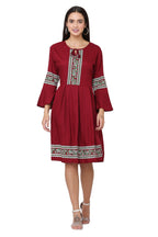 PAVONINE Maroon Color Rayon Fabric Printed Short Midi For Girls | Grocsy