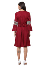 PAVONINE Maroon Color Rayon Fabric Printed Short Midi For Girls | Grocsy