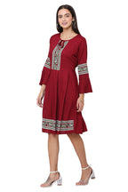 PAVONINE Maroon Color Rayon Fabric Printed Short Midi For Girls | Grocsy