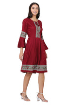 PAVONINE Maroon Color Rayon Fabric Printed Short Midi For Girls | Grocsy