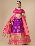 Lorenvalley Fashion Purple Brocade Fabric Lehenga & Unstitched Blouse With Dupatta | Grocsy