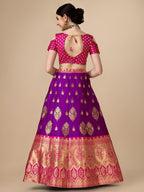 Lorenvalley Fashion Purple Brocade Fabric Lehenga & Unstitched Blouse With Dupatta | Grocsy