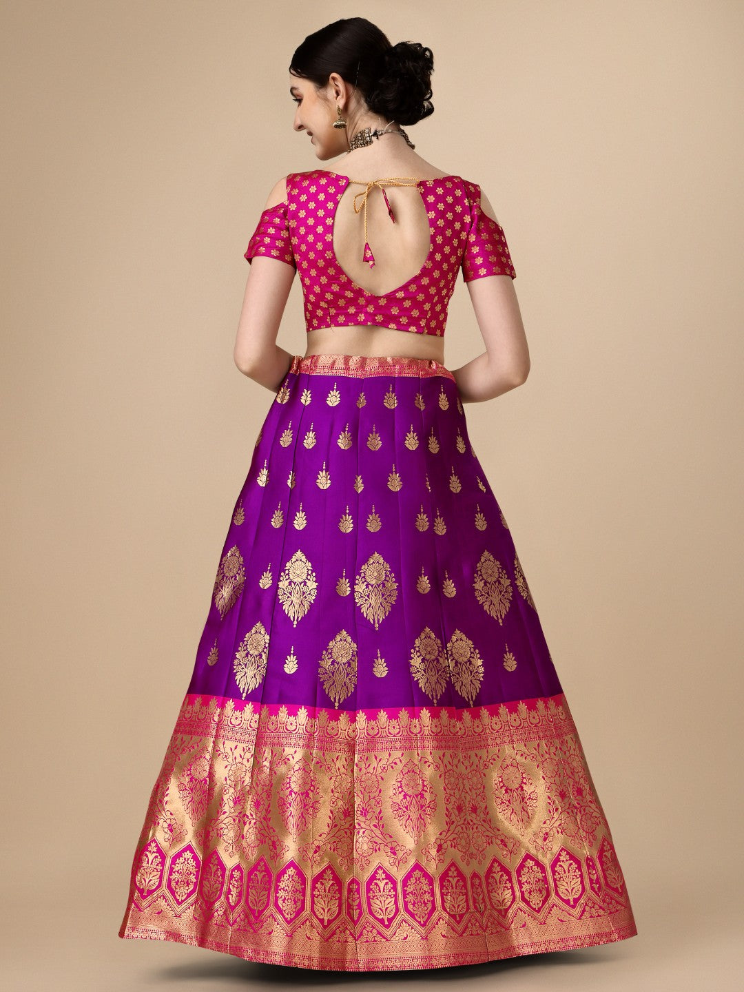 Lorenvalley Fashion Purple Brocade Fabric Lehenga & Unstitched Blouse With Dupatta | Grocsy