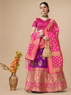 Lorenvalley Fashion Purple Brocade Fabric Lehenga & Unstitched Blouse With Dupatta | Grocsy