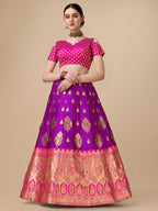 Lorenvalley Fashion Purple Brocade Fabric Lehenga & Unstitched Blouse With Dupatta | Grocsy