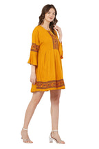 PAVONINE Mustard Color Rayon Fabric Printed Short Midi For Girls | Grocsy