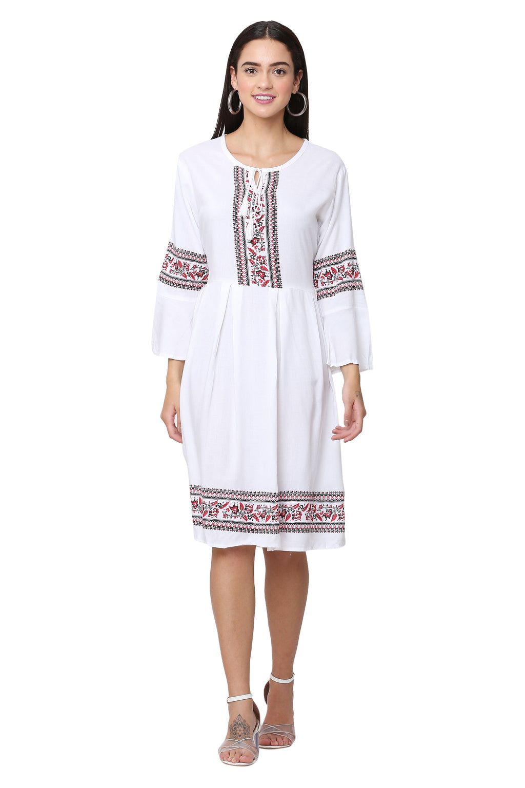 PAVONINE White Color Rayon Fabric Printed Short Midi For Girls | Grocsy