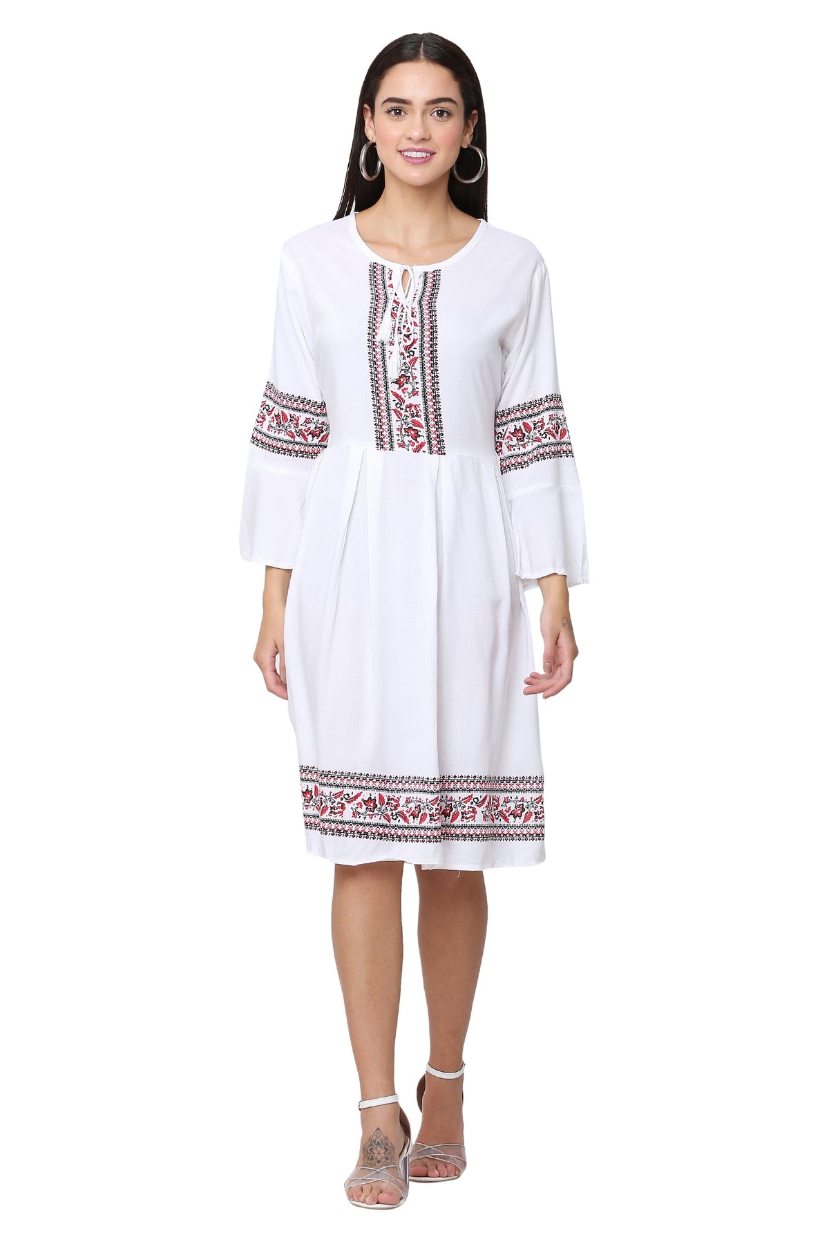 PAVONINE White Color Rayon Fabric Printed Short Midi For Girls | Grocsy