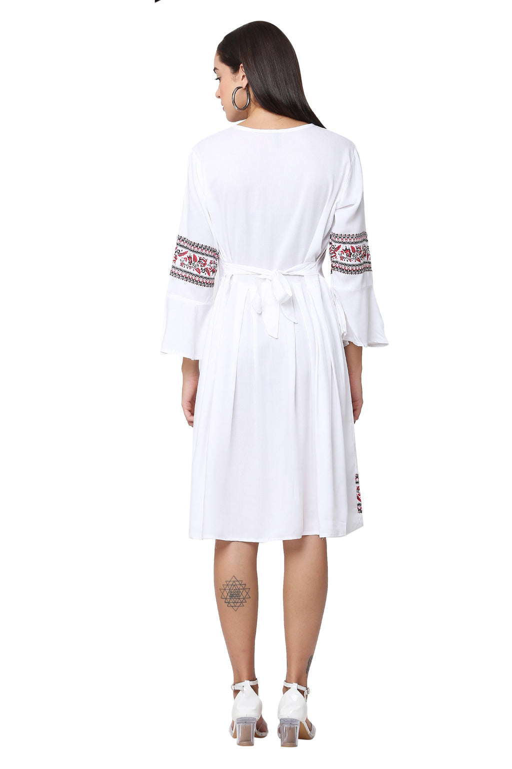 PAVONINE White Color Rayon Fabric Printed Short Midi For Girls | Grocsy