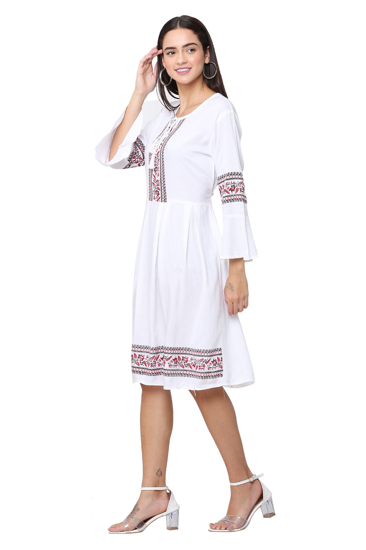 PAVONINE White Color Rayon Fabric Printed Short Midi For Girls | Grocsy