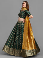 Lorenvalley Fashion Green Brocade Fabric Lehenga & Unstitched Blouse With Dupatta | Grocsy