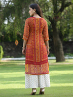 Juniper Womens Mustard Chiffon Printed Straight Kurta | Grocsy