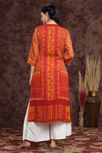 Juniper Women's Mustard Chiffon Printed Straight Kurta | Grocsy