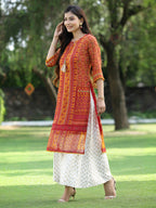 Juniper Womens Mustard Chiffon Printed Straight Kurta | Grocsy