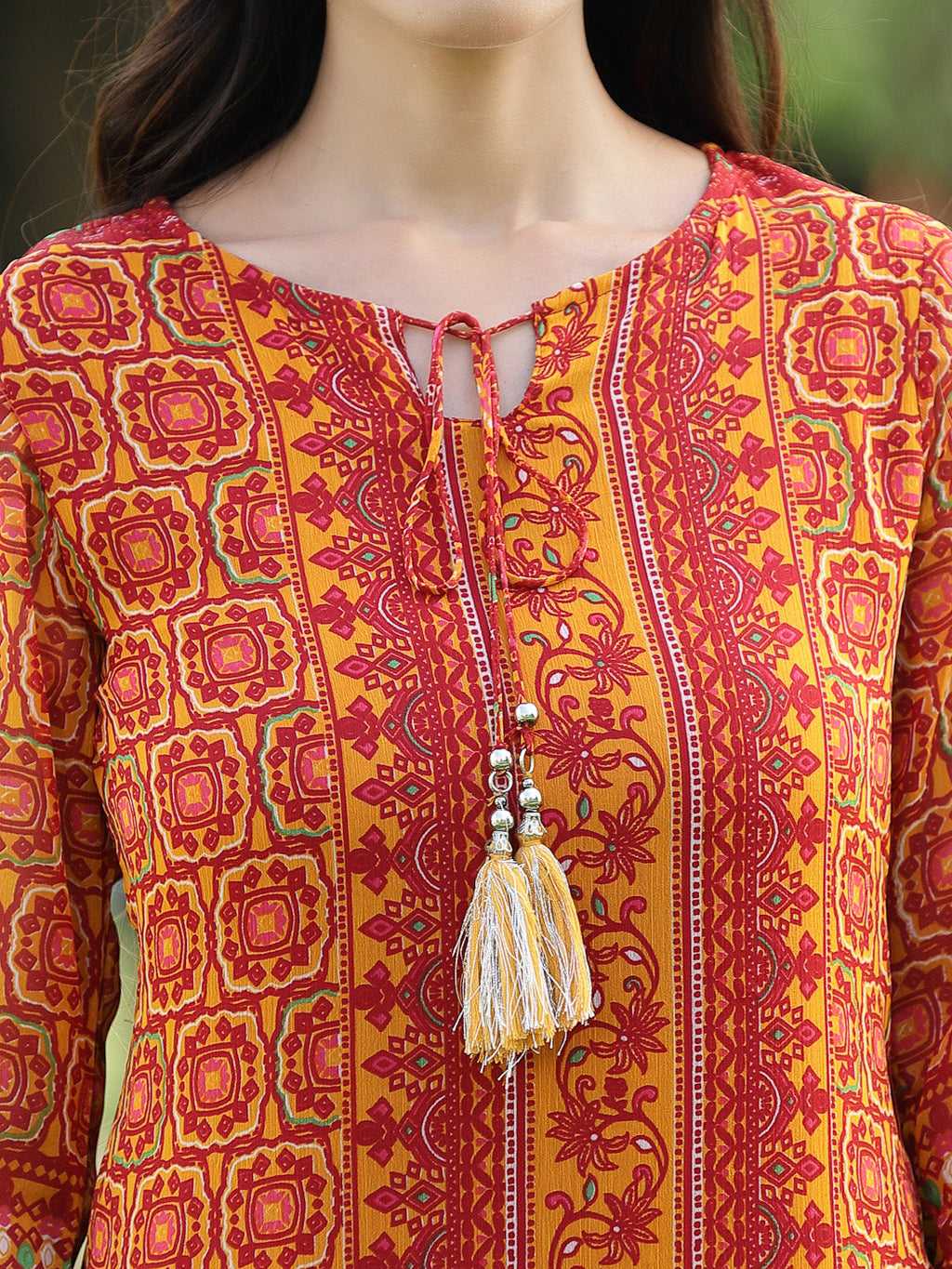 Juniper Womens Mustard Chiffon Printed Straight Kurta | Grocsy