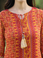 Juniper Womens Mustard Chiffon Printed Straight Kurta | Grocsy