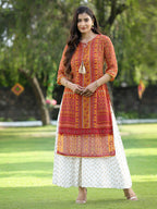 Juniper Womens Mustard Chiffon Printed Straight Kurta | Grocsy