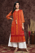 Juniper Women's Mustard Chiffon Printed Straight Kurta | Grocsy