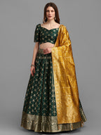Lorenvalley Fashion Green Brocade Fabric Lehenga & Unstitched Blouse With Dupatta | Grocsy