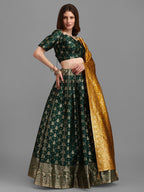Lorenvalley Fashion Green Brocade Fabric Lehenga & Unstitched Blouse With Dupatta | Grocsy