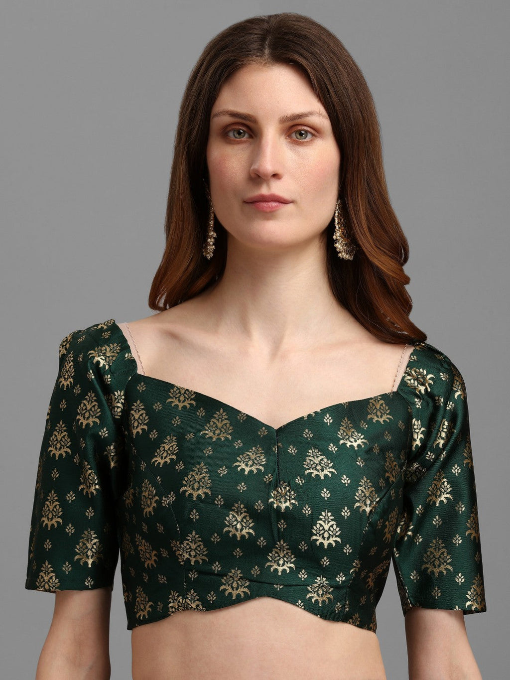 Lorenvalley Fashion Green Brocade Fabric Lehenga & Unstitched Blouse With Dupatta | Grocsy