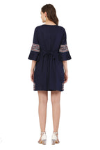 PAVONINE Navy Blue Color Rayon Fabric Printed Short Midi For Girls | Grocsy
