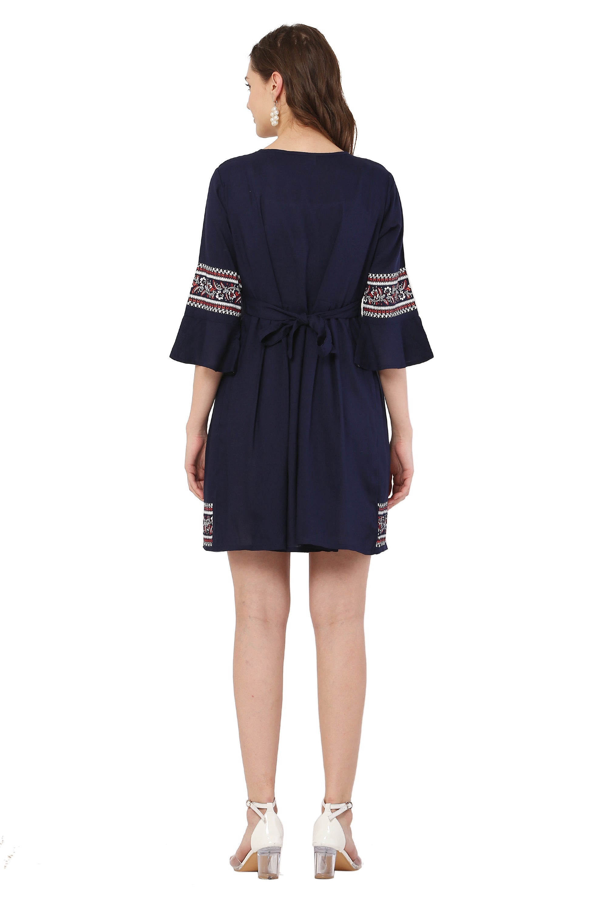 PAVONINE Navy Blue Color Rayon Fabric Printed Short Midi For Girls | Grocsy
