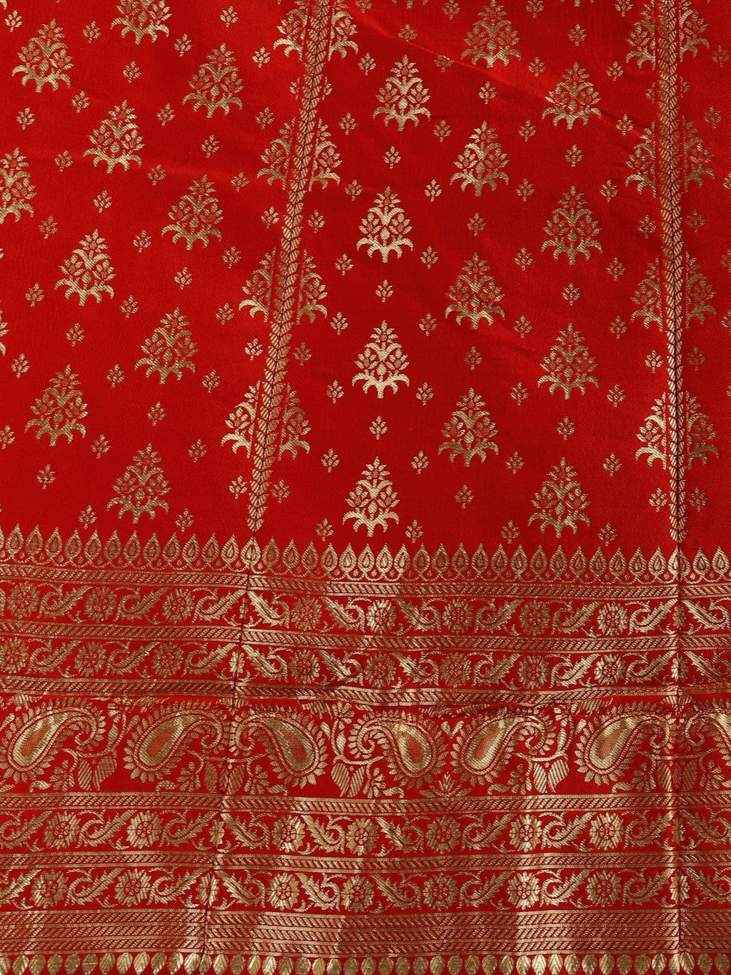 Lorenvalley Fashion Red Brocade Fabric Lehenga & Unstitched Blouse With Dupatta | Grocsy
