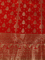 Lorenvalley Fashion Red Brocade Fabric Lehenga & Unstitched Blouse With Dupatta | Grocsy