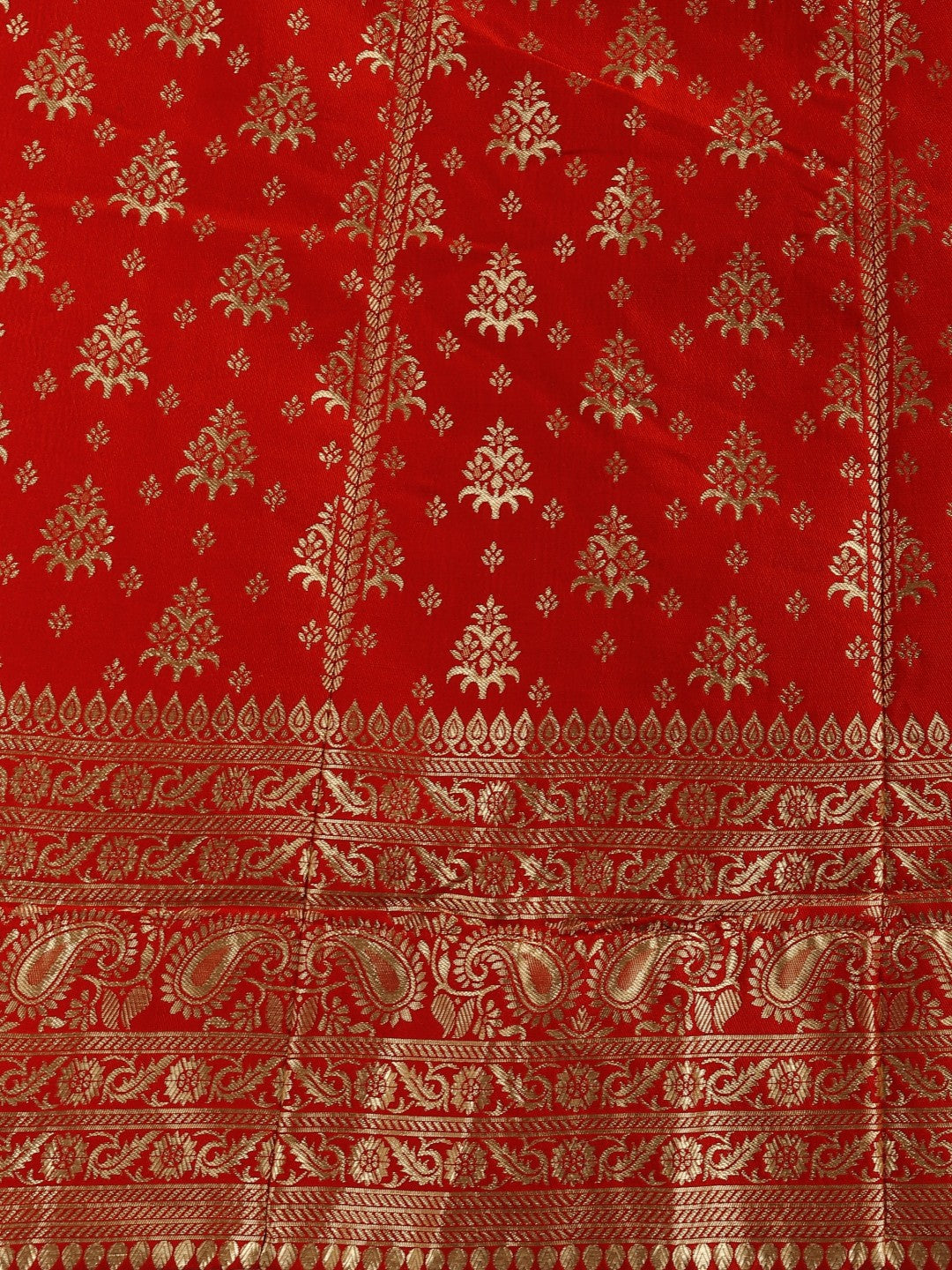 Lorenvalley Fashion Red Brocade Fabric Lehenga & Unstitched Blouse With Dupatta | Grocsy