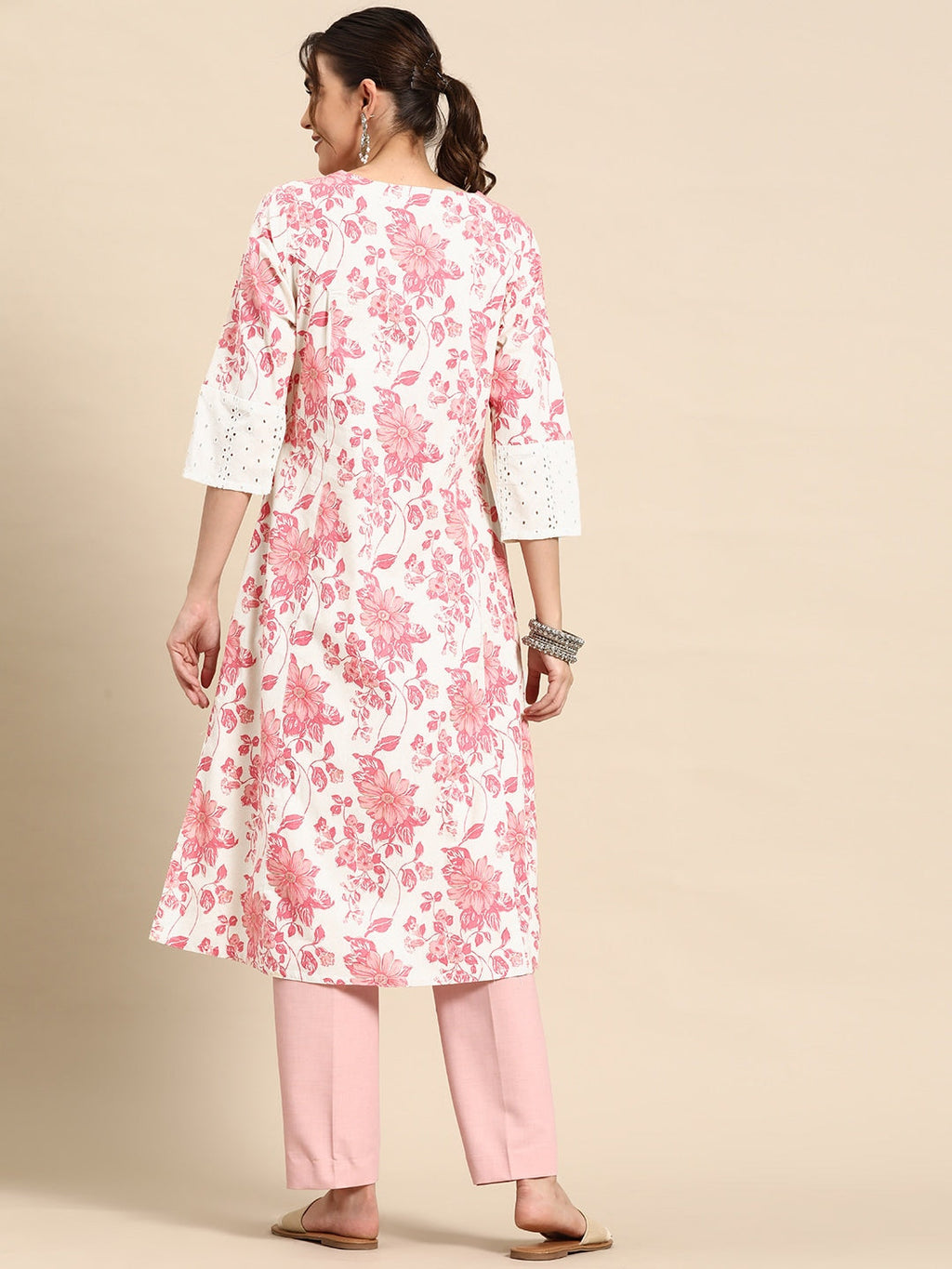 Sangria Floral Printed Cotton Slub Kurta | Grocsy