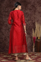 Juniper Women's Maroon Modal Chanderi Printed Straight Kurta | Grocsy