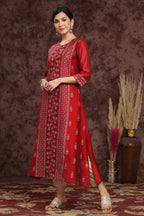 Juniper Women's Maroon Modal Chanderi Printed Straight Kurta | Grocsy
