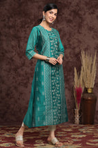 Juniper Women's Ramagreen Modal Chanderi Printed Straight Kurta | Grocsy