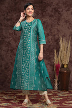 Juniper Women's Ramagreen Modal Chanderi Printed Straight Kurta | Grocsy