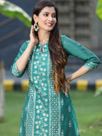 Juniper Womens Ramagreen Modal Chanderi Foil Printed Straight Kurta | Grocsy