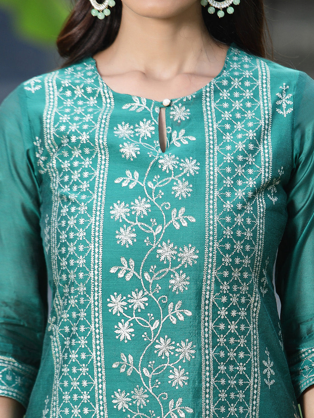 Juniper Womens Ramagreen Modal Chanderi Foil Printed Straight Kurta | Grocsy